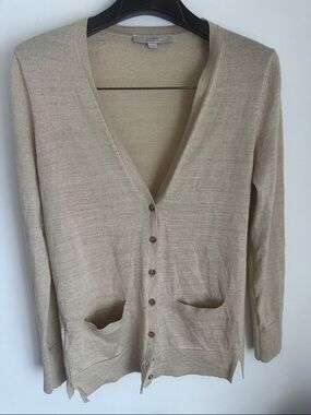 LOFT women Light Beige Shimmer Button-Front Cardigan size M